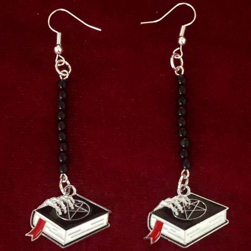 Pentagram Book Of Spells Gothic Earrings