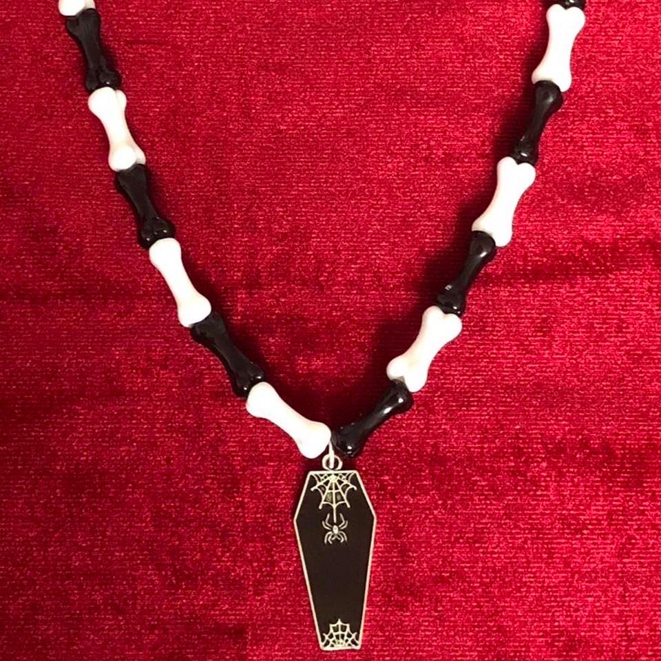 Bewitching Bones Spiderweb Coffin Gothic Necklace