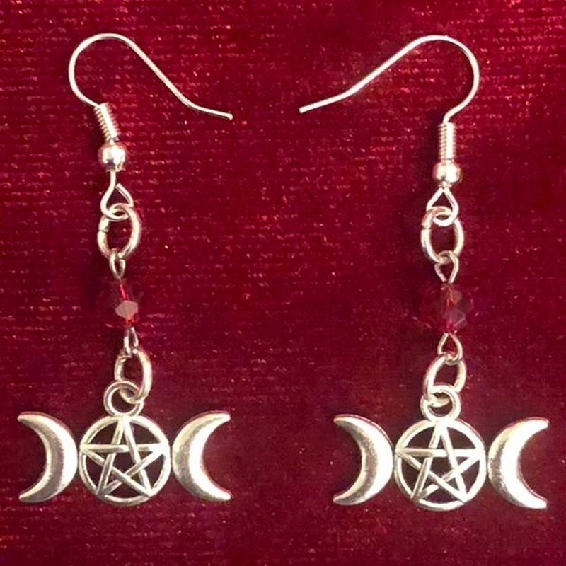 Crescent Moon Pentagram Gothic Earrings