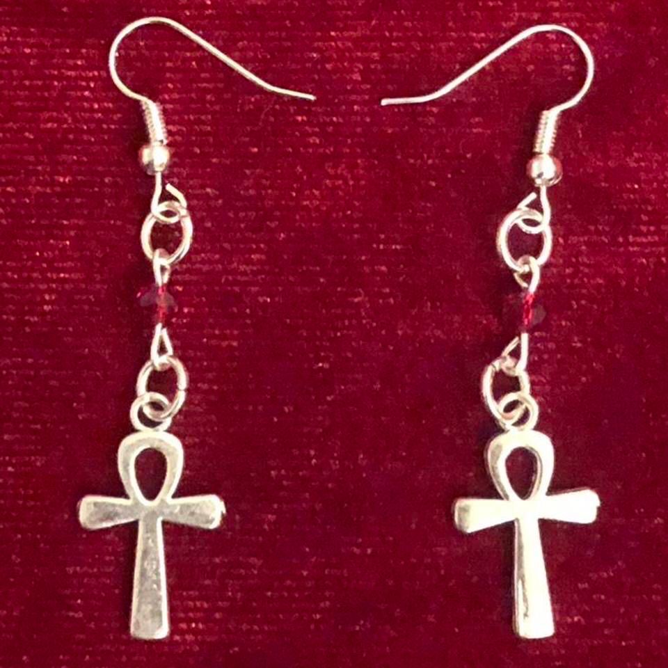 Mini Silver Ankh Gothic Earrings