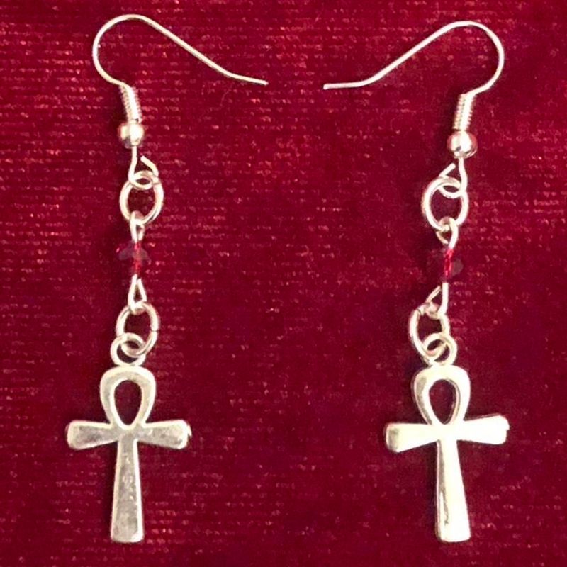 Mini Silver Ankh Gothic Earrings