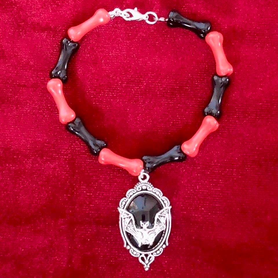 Bewitching Bones: Batsh*t Crazy Gothic Bracelet (Red)