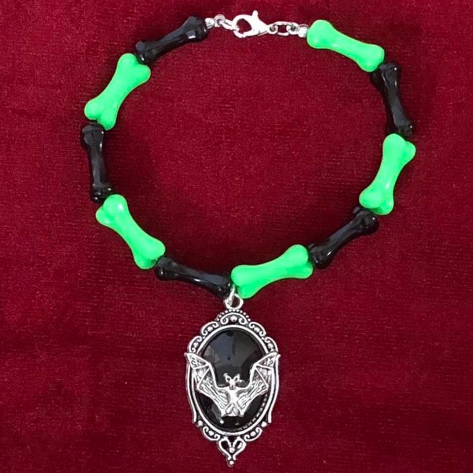 Bewitching Bones: Batsh*t Crazy Gothic Bracelet (Green)