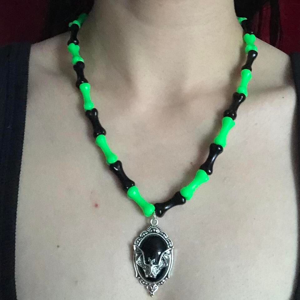 Bewitching Bones: Batsh*t Crazy Gothic Necklace (Green)