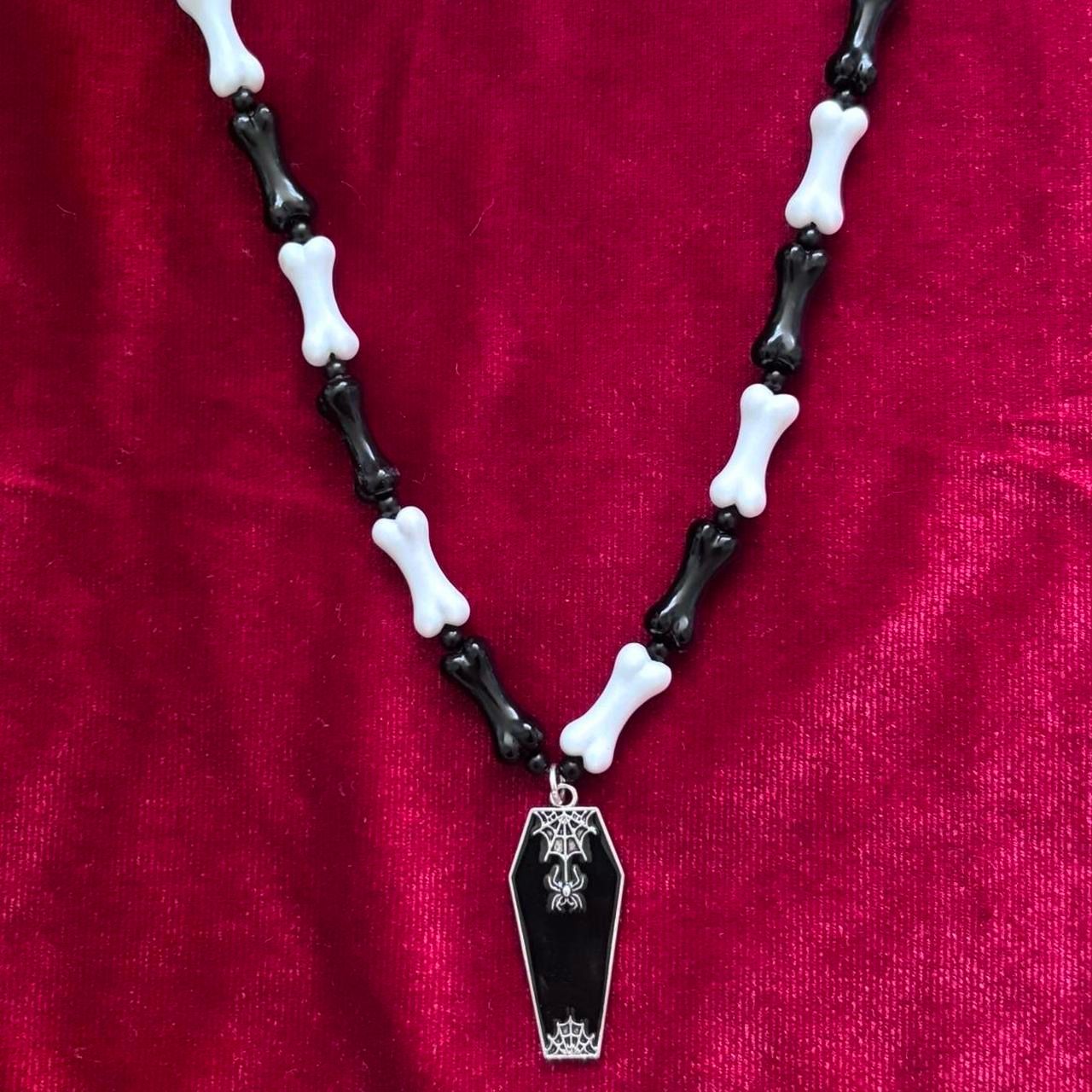 Bewitching Bones Spiderweb Coffin Gothic Necklace