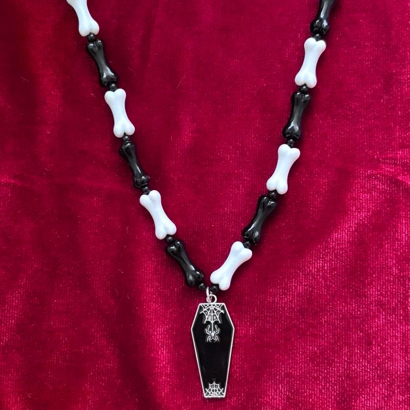 Bewitching Bones Spiderweb Coffin Gothic Necklace