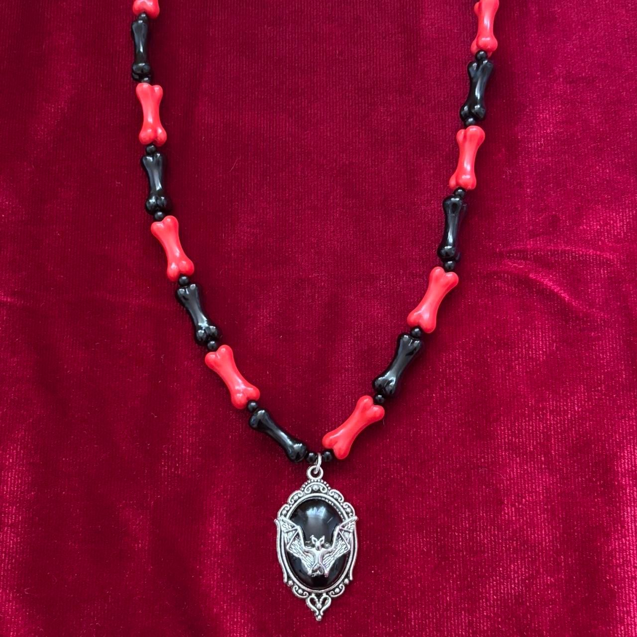 Bewitching Bones: Batsh*t Crazy Gothic Necklace (Red)