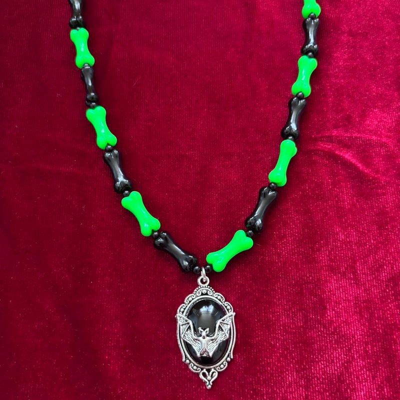 Bewitching Bones: Batsh*t Crazy Gothic Necklace (Green)