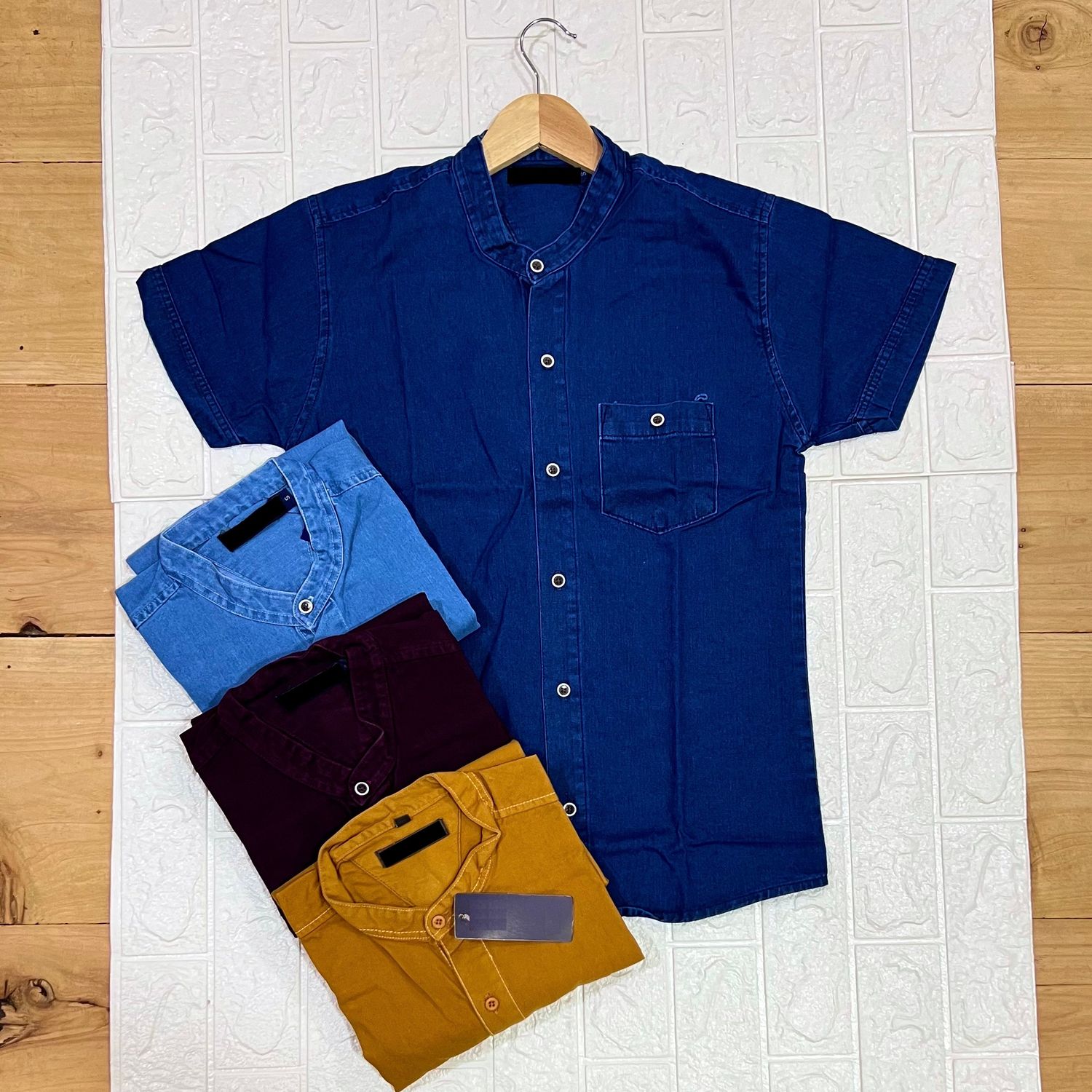 Camisa de LONA cuello CHINO | azul | M - L