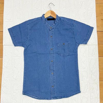 Camisa de LONA cuello CHINO | celeste | S - M