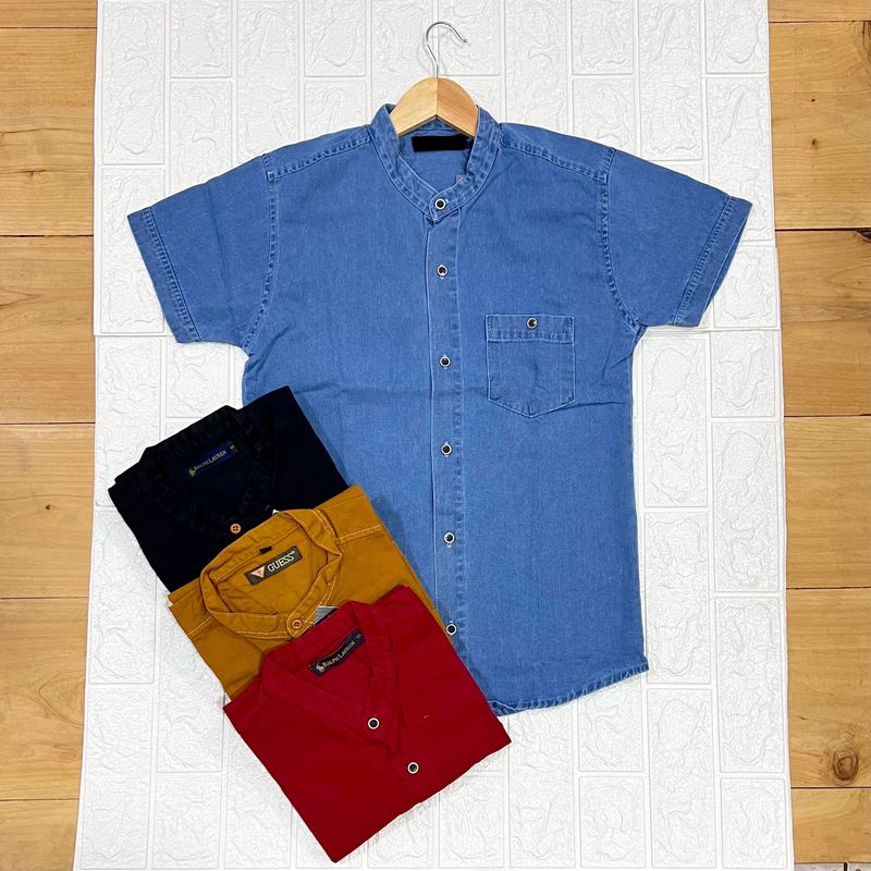 Camisa de LONA cuello CHINO | celeste | Small