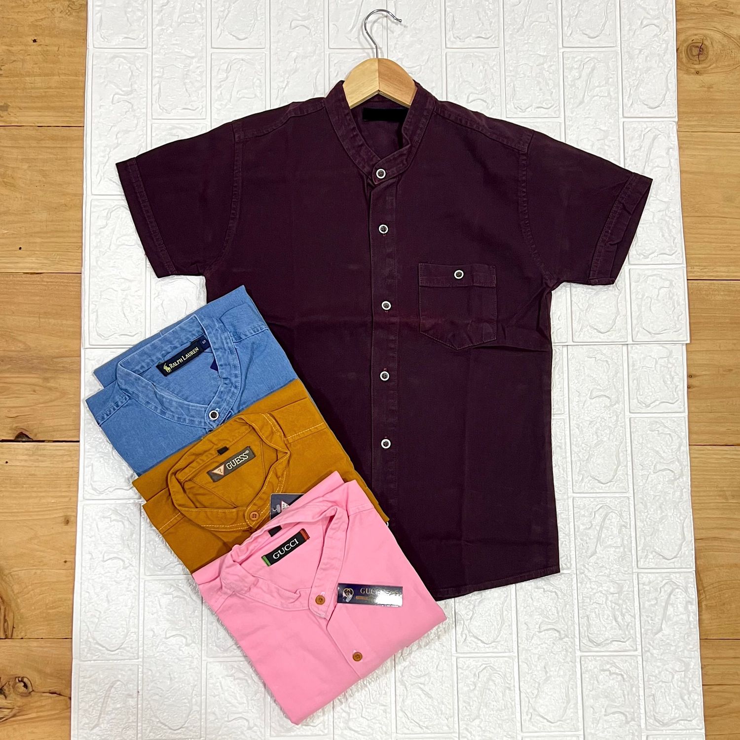 Camisa de LONA cuello CHINO | corinta uva | S - M