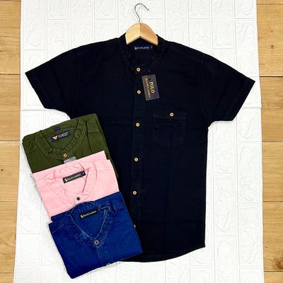 Camisa de LONA cuello CHINO | negra | S - M