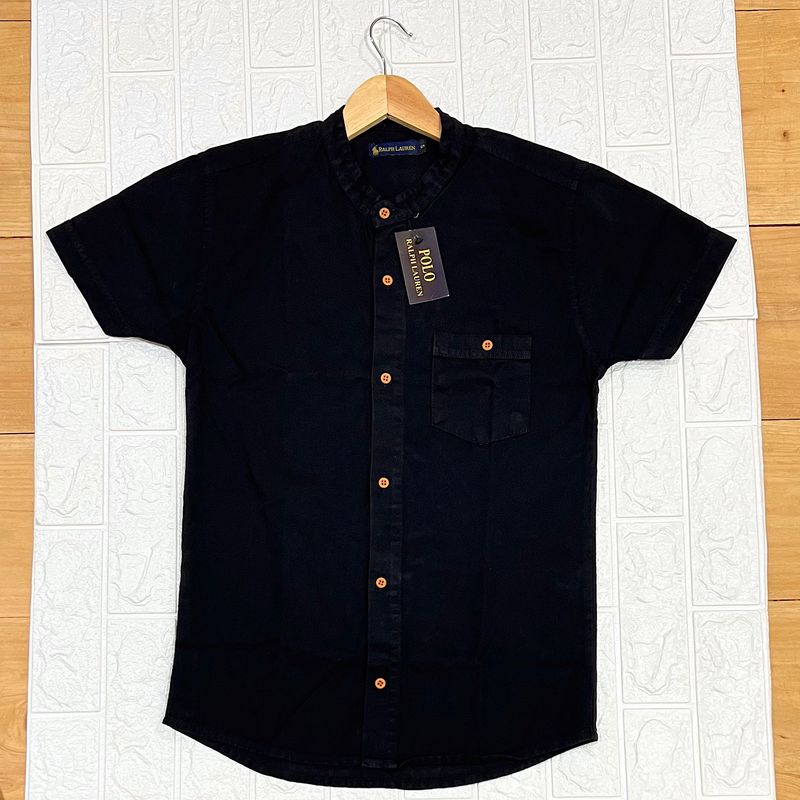 Camisa de LONA cuello CHINO | negra | SMALL