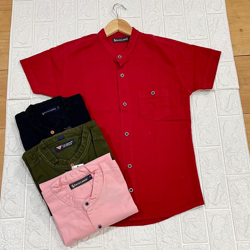 Camisa de LONA cuello CHINO | roja | S - L