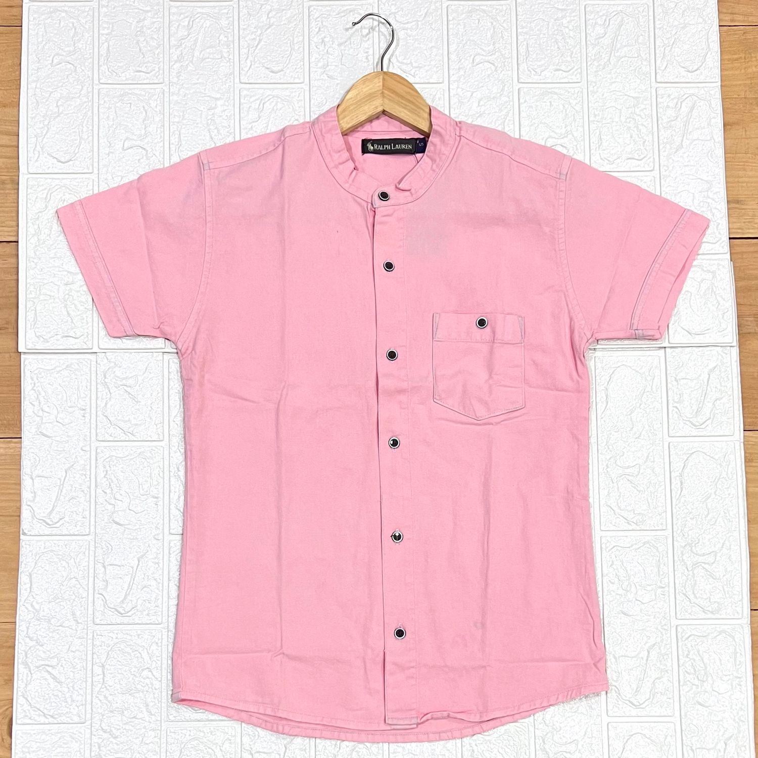 Camisa de LONA cuello CHINO | rosa | S - L