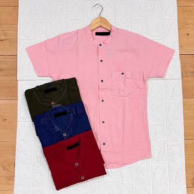 Camisa de LONA cuello CHINO | rosa | S - L
