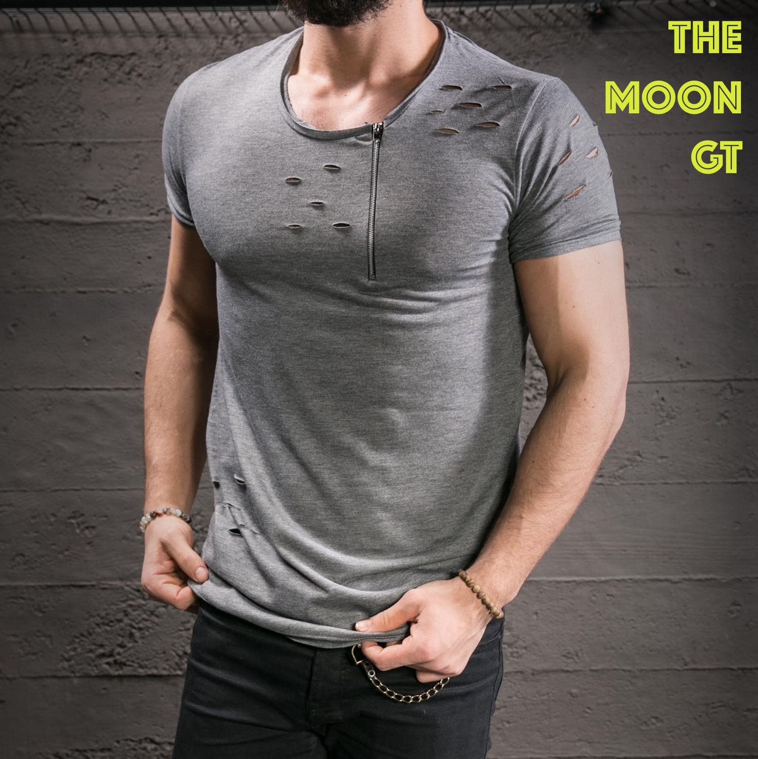 TSHIRT | detalles agujeritos y zíper | S - L | gray