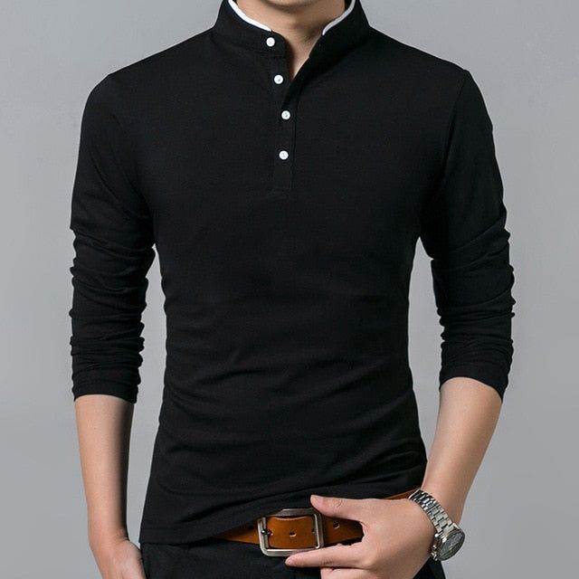 TSHIRT | detalles botones cuello chino | Small | black