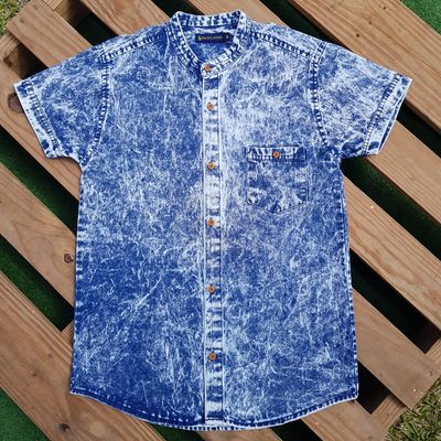 Camisa de LONA cuello CHINO | diseño gastado  | S - M