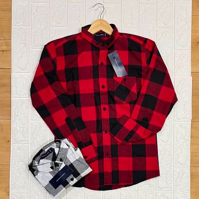 Camisa Cuadriculada roja/negra Cuello CHINO | S - M - L