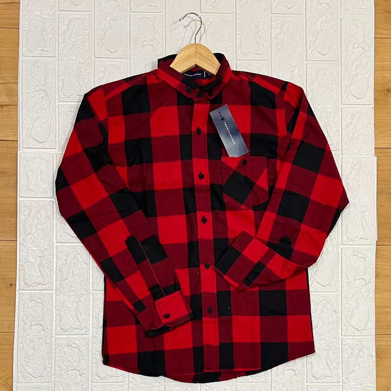 Camisa Cuadriculada roja/negra Cuello CHINO | S - M - L