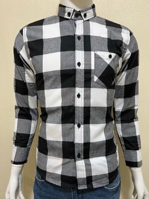 Camisa Cuadriculada negra Cuello CHINO | S - M - L