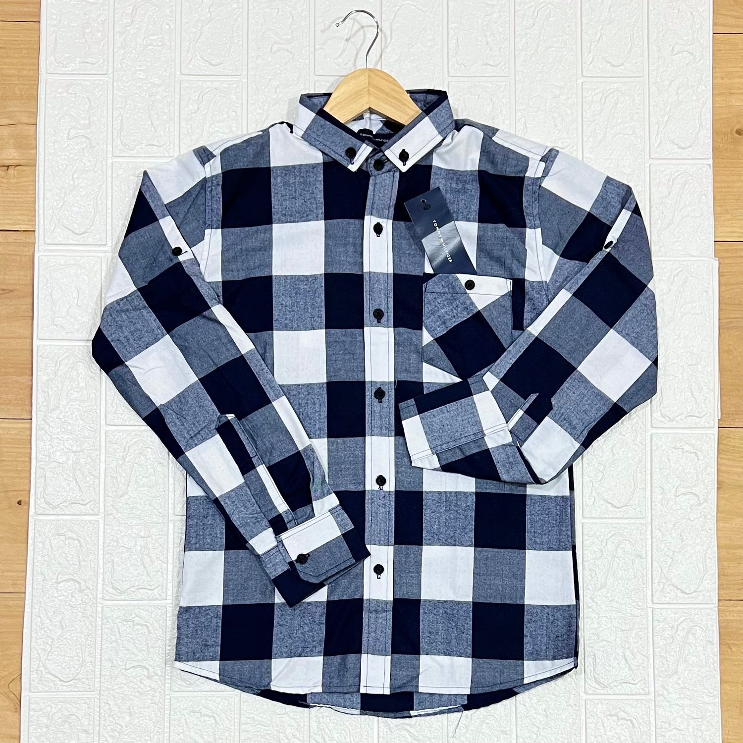 Camisa Cuadriculada azul Cuello CHINO | S - M - L