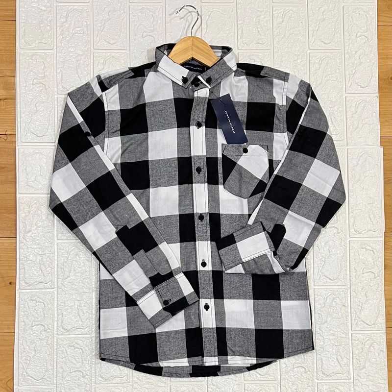 Camisa Cuadriculada negra Cuello CHINO | S - M