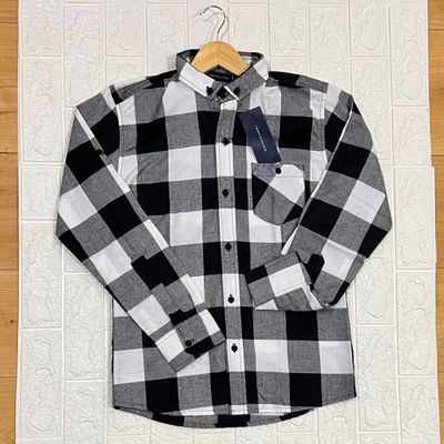 Camisa Cuadriculada negra Cuello CHINO | S - M - L