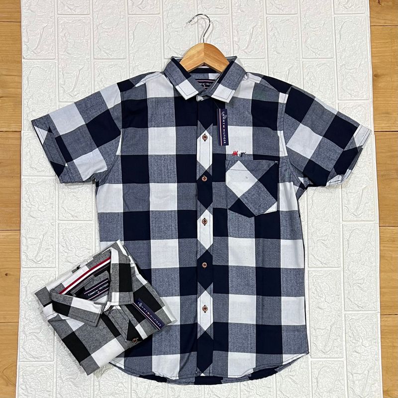 Camisa Cuadriculada azul Cuello CHINO | S - M