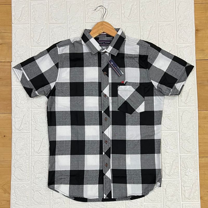 Camisa Cuadriculada negra Cuello CHINO | Médium