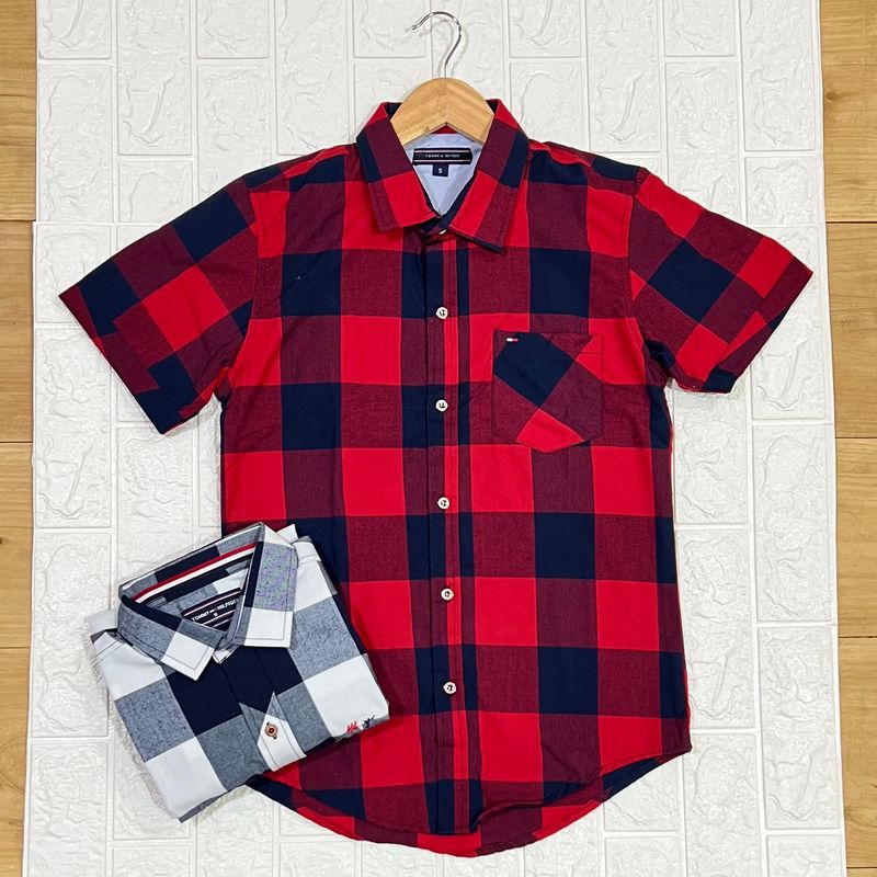 Camisa Cuadriculada roja/azul Cuello CHINO | S - M