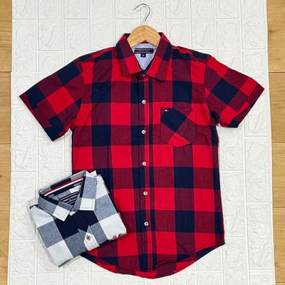 Camisa Cuadriculada roja/azul Cuello CHINO | S - M