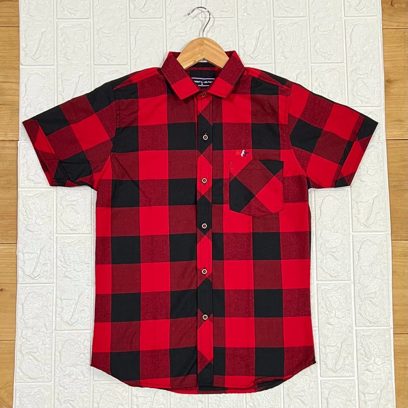 Camisa Cuadriculada roja/negra Cuello CHINO | S - M