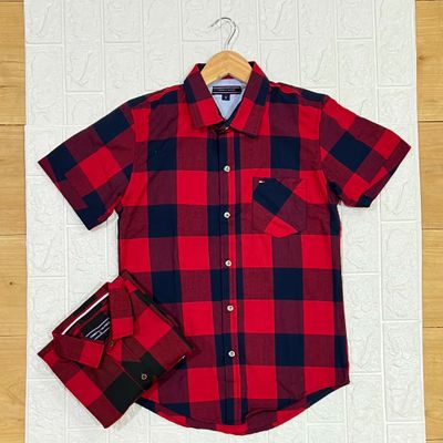 Camisa Cuadriculada roja/azul Cuello CHINO | S - M
