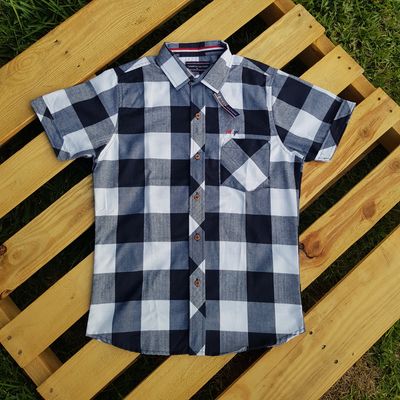 Camisa Cuadriculada azul Cuello CHINO | S - M - L