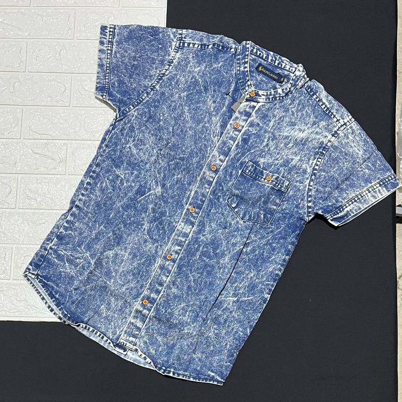 Camisa de LONA cuello CHINO | diseño gastado  | S - M