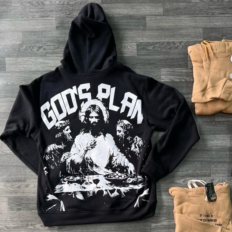 Hoodie Negro GOD&#39;S Plan - Medium Oversize
