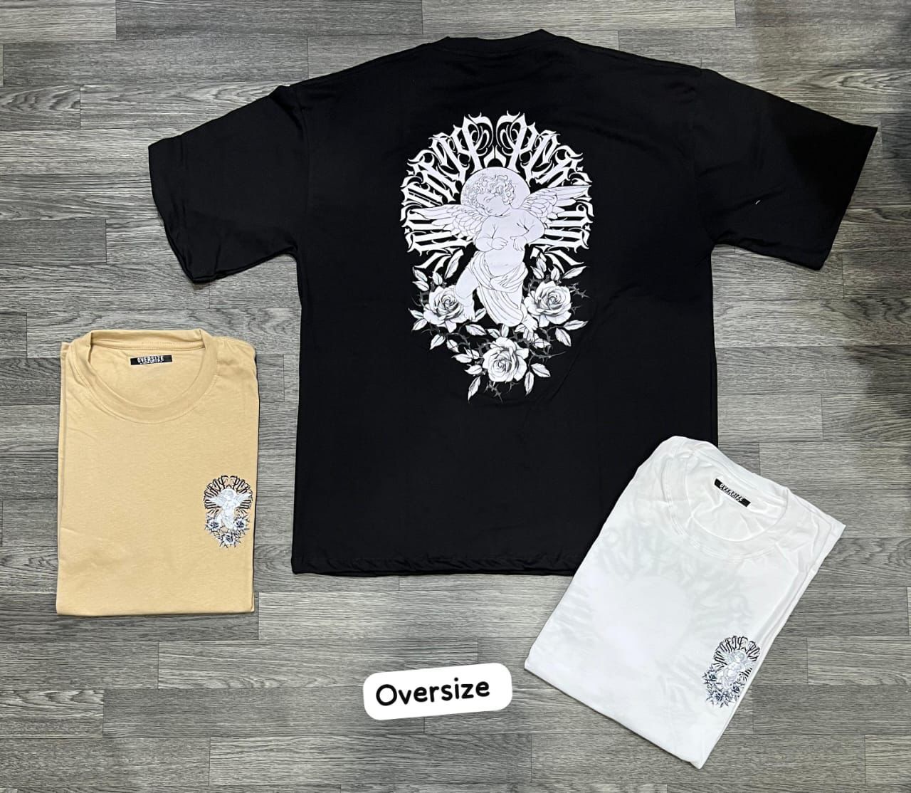 OVERSIZE - Angel 3 rosas - negra | M L