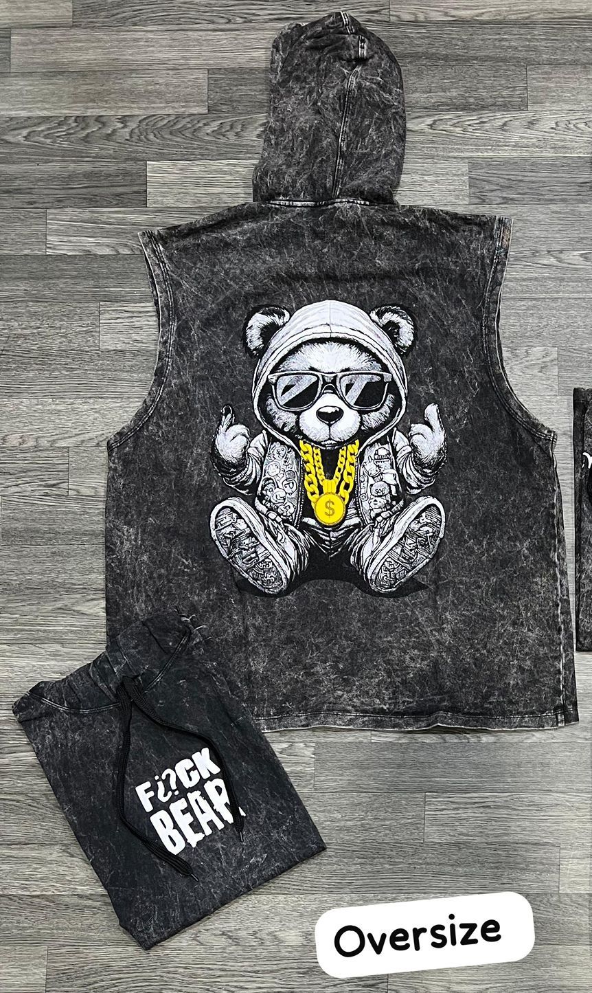 OVERSIZE Camiseta Nevada - Fuck Bear - Acid Wash | M