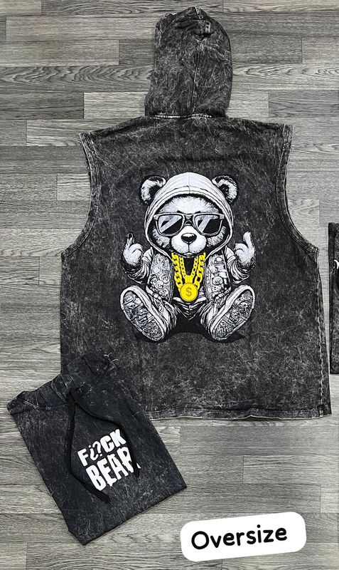 OVERSIZE Camiseta Nevada - Fuck Bear - Acid Wash | M