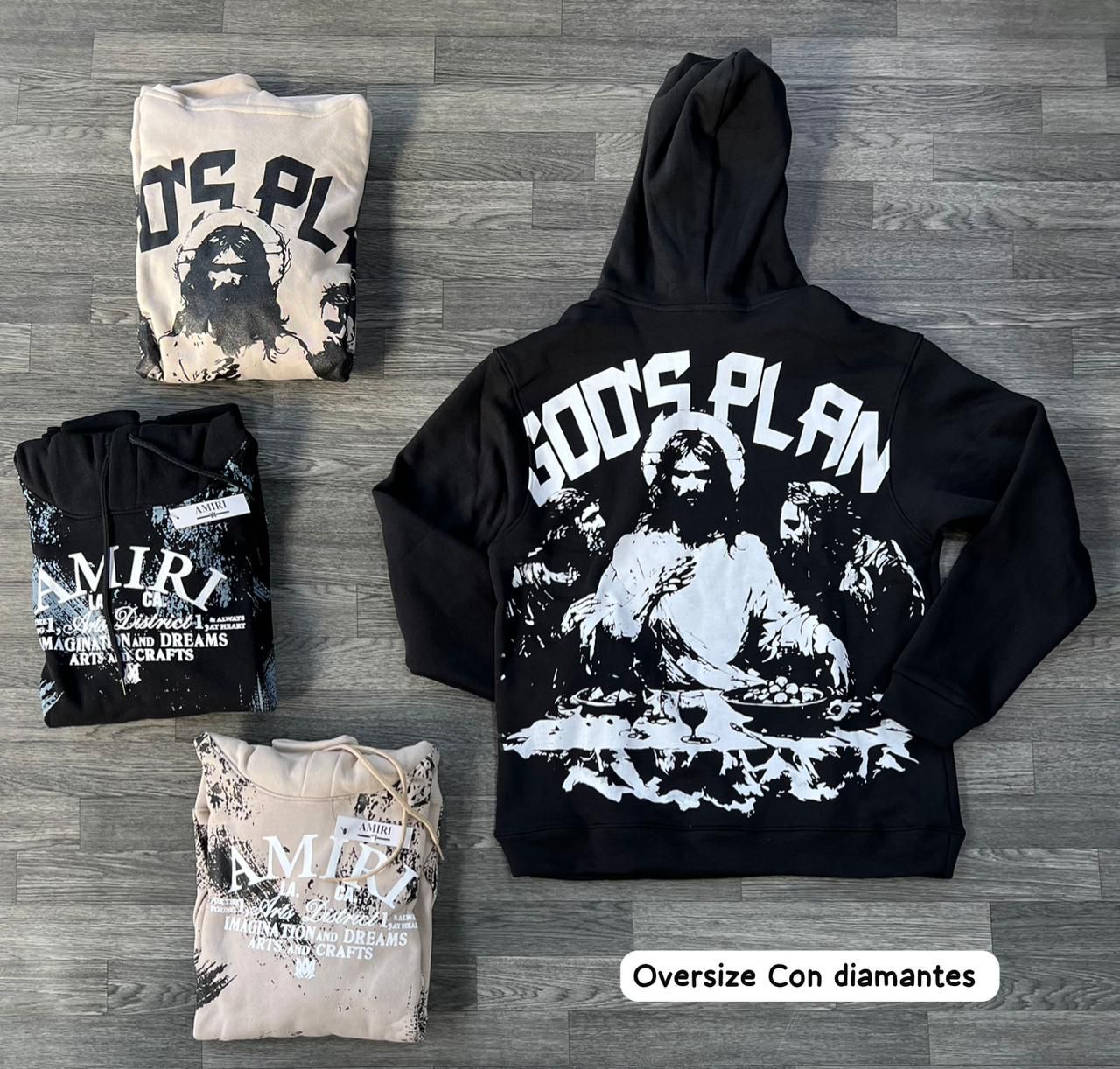 Hoodie God's Plan - Perlado - Medium Oversize