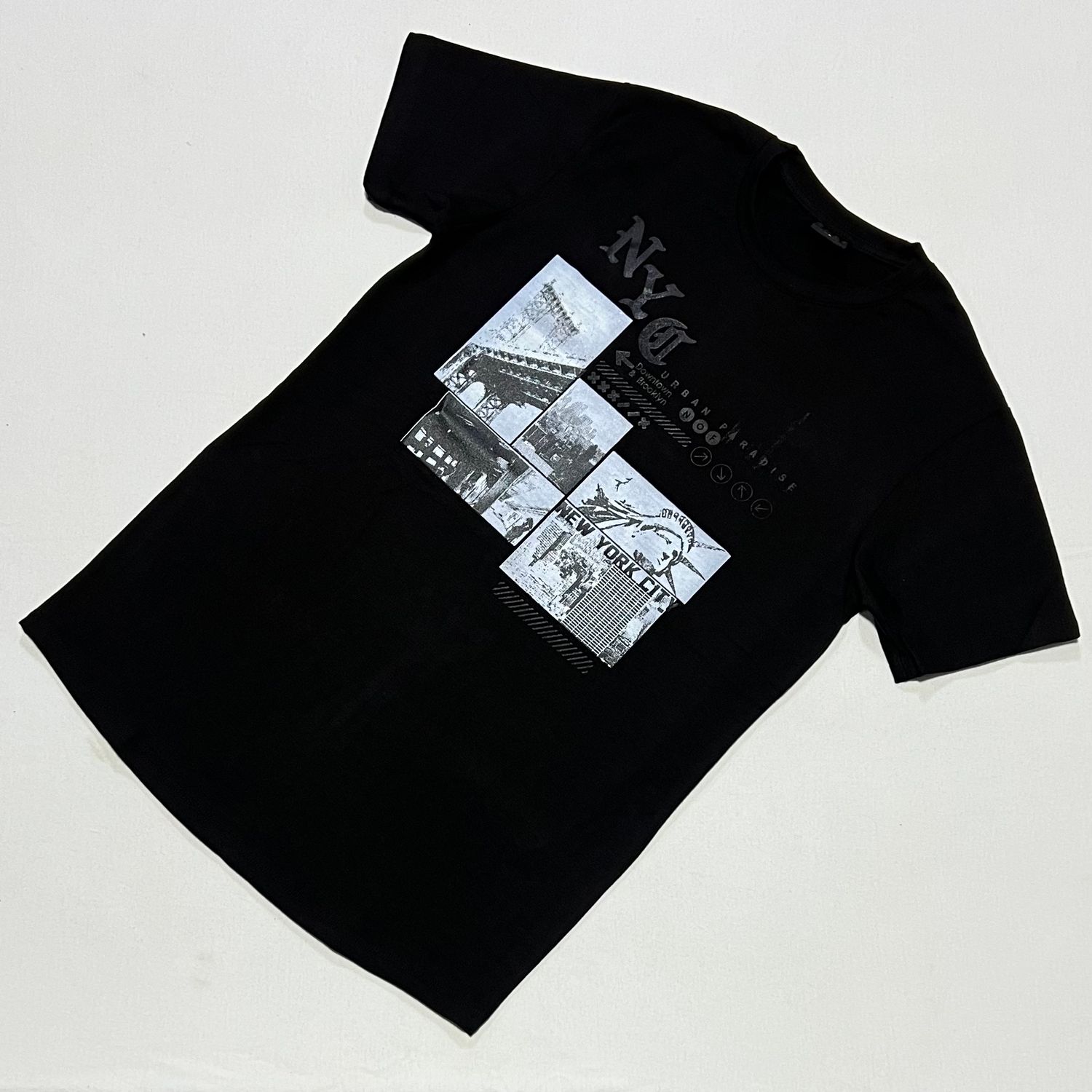 T-Shirt New York - negra - Unitalla S|M - estampa azulada - Slim Fit