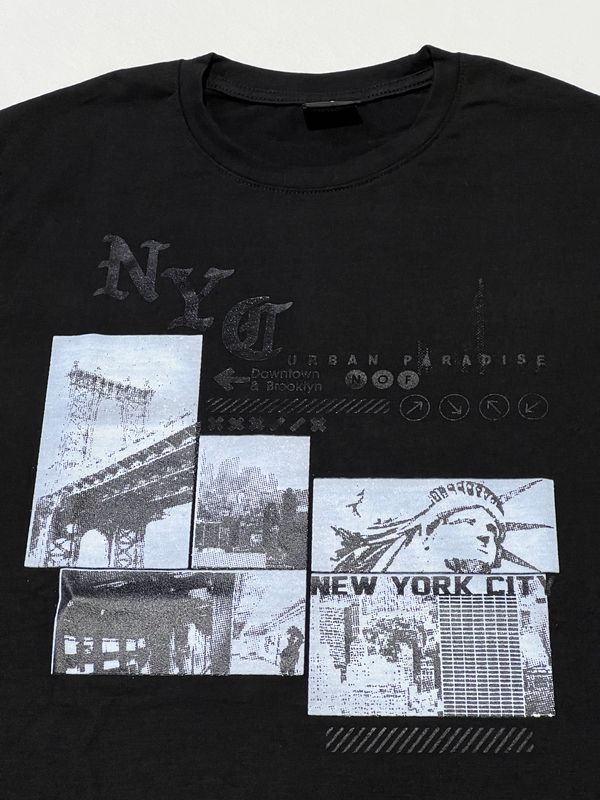 T-Shirt New York - negra - Unitalla S|M - estampa azulada - Slim Fit