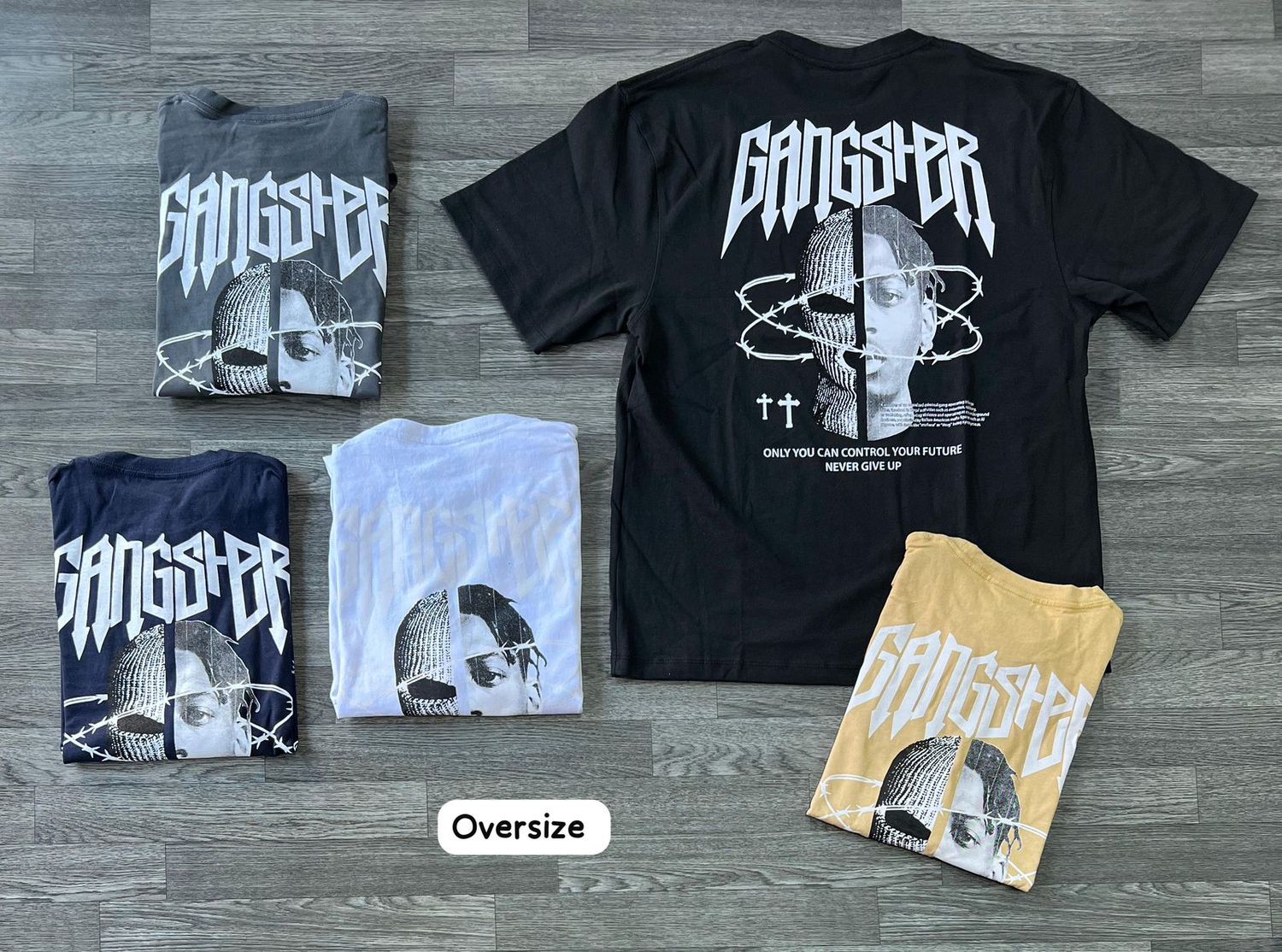 OVERSIZE - Gánster Never Give Up - negra | Medium