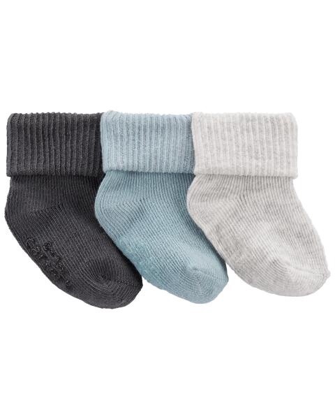 3-Pack Foldover Booties Blue