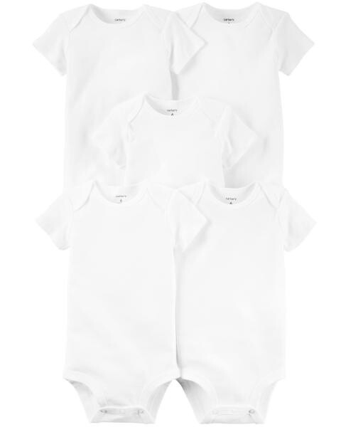 5-Pack Short-Sleeve Bodysuits White, COLOUR: White, SIZE: 12months