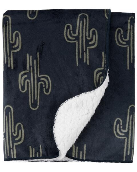 Navy Cactus Plush Blanket