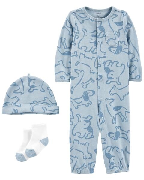 3 Piece Converter Gown Blue Dog Set